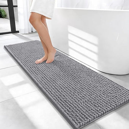 OLANLY Thick Chenille Bathroom Runner Rugs 47x17, Absorbent Bath Mat, Grey | Soft Bath Rugs, Rubber Backing, Machine Wash Dry, Bath Mats for Bathroom, Tub and Shower, Home Decor Accessories
