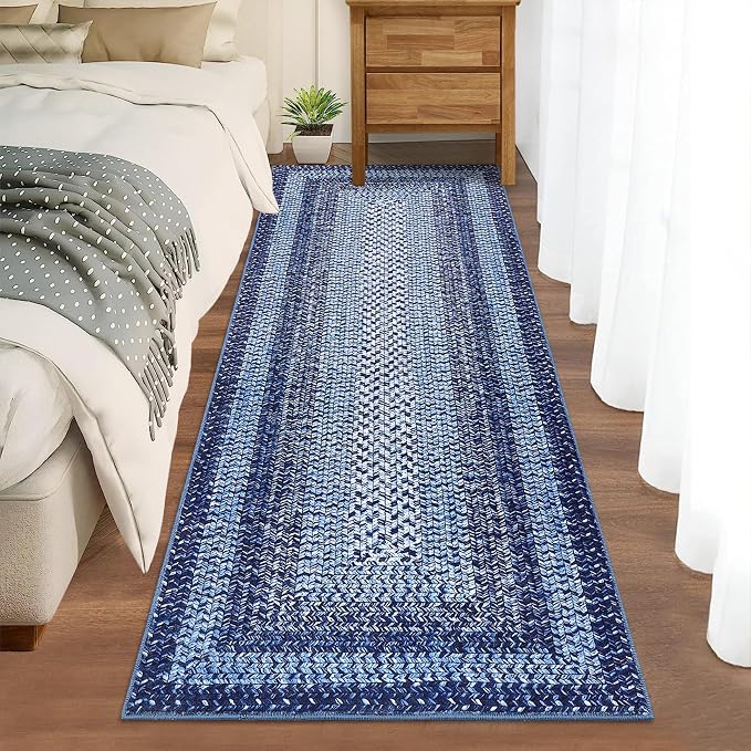 Washable Runner Rug 2x6 Runners for Hallways Non Slip Bathroom Rug Modern Soft Bedroom Area Rug Farmhouse Throw Rugs Kitchen Rugs Stain Resistant Carpet Entryway Indoor 2'x6' Navy Blue