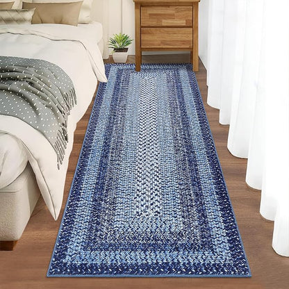 Washable Runner Rug 2x6 Runners for Hallways Non Slip Bathroom Rug Modern Soft Bedroom Area Rug Farmhouse Throw Rugs Kitchen Rugs Stain Resistant Carpet Entryway Indoor 2'x6' Navy Blue