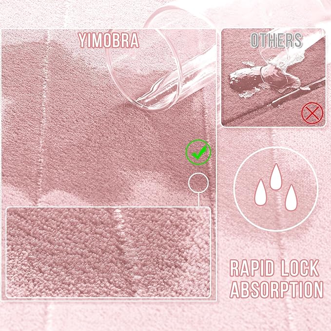 Yimobra Pink Bath Mat, Super Soft Absorbent Memory Foam Bathroom Rug Non Slip, Quick Dry, Machine Washable Floor Carpet for Tub Shower, Home Decor Accessories, 24x17