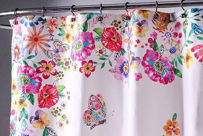 Maison d' Hermine Shower Curtain 100% Cotton One Panel 70"x72" Washable Fabric Shower Curtains for Bathroom, Easy Hanging with 12 Button Holes - Spa Easter Gifts (Happy Florals - High Summer)