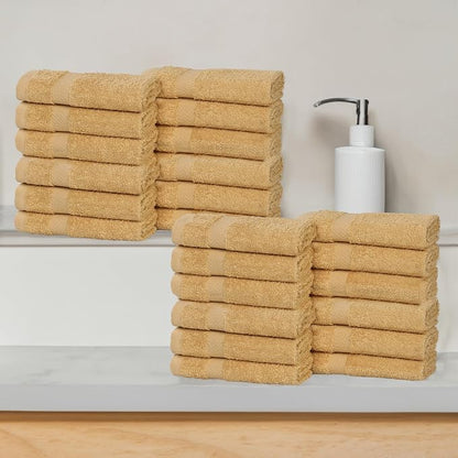 Superior 24-Piece Cotton Face Towel/Washcloth Set, Small Towels for Facial, Spa, Resort, Quick Wash, Gym, Resort, Bathroom Essentials, Master/Guest Bath Decor, Soft, Franklin Collection, Gold
