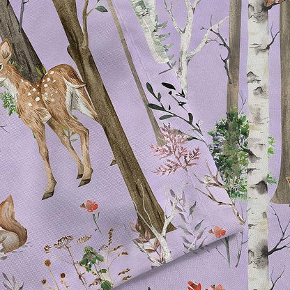 JAWO Rustic Forest Shower Curtains, Lodge Cabin Woodsy RV Shower Curtain, Wildlife Animals Woodland Campers Camping Bathroom Set with Hooks, 54x72 Inch, Purple