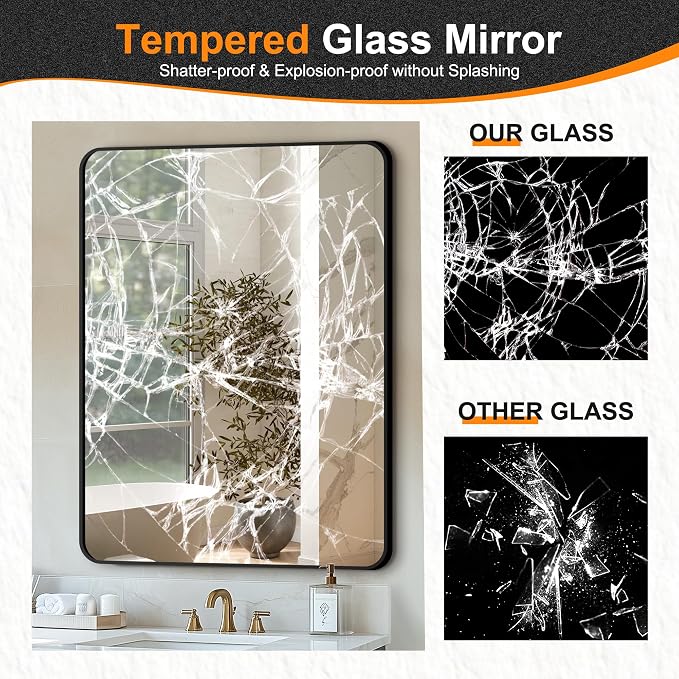 Bathroom Vanity Mirror, Black Framed Mirror for Over Sink, 30x40 | HD glass, distortion-free for makeup and grooming, Sturdy frame, all mounting hardware, hangs horizontal or vertical