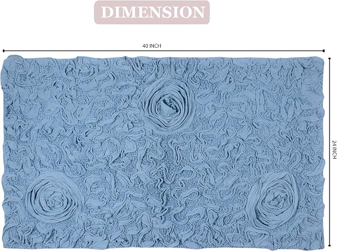 Home Weavers Bell Flower Collection 100% Cotton Tufted Bath Rugs, Extra Soft and Absorbent Bath Rugs, Non-Slip Bath Mats, Machine Washable, Bath Mats for Bathroom Floor, 24"x40" Rectangle, Sky Blue
