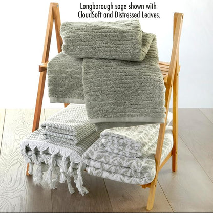 SKL Home Longborough Hand Towel Set-2pc, 100% Turkish Cotton, Sage | 640 GSM weight. Spa-level quality. Soft & absorbent jacquard with tassels. For the bathroom, kitchen, bar or any sink space.