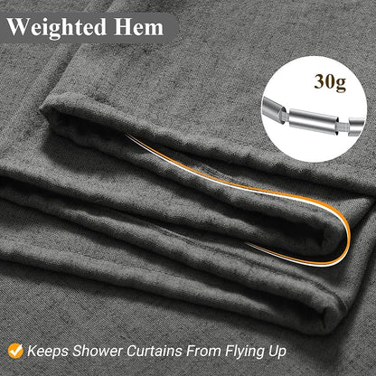 Dark Grey Linen Shower Curtain, Country Boho Farmhouse Bath Decor Shower Curtains Neutral Cloth Weighted Textured Fabric Bath Curtain Liner with Hooks, 72x84