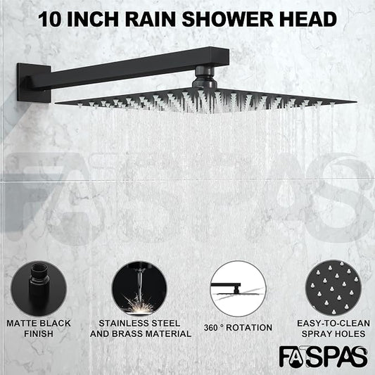Shower System with 10-Inch Rain Head and Tub Spout | All-Metal Tub Shower Faucet Set, Wall Mounted Rain Showerhead, Handheld Spray, Includes Valve and Trim Kit, Matte Black