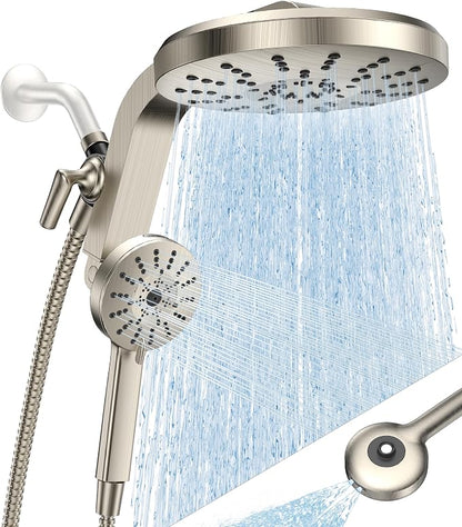 High Pressure Rain Showerhead Combo, Magnetic Shower Head Set with Detachable 8-Mode Handheld Shower Spray, Adjustable Angle Dual Showerhead with Built-in Magnetic Docking, Power Jets Brushed Nickel