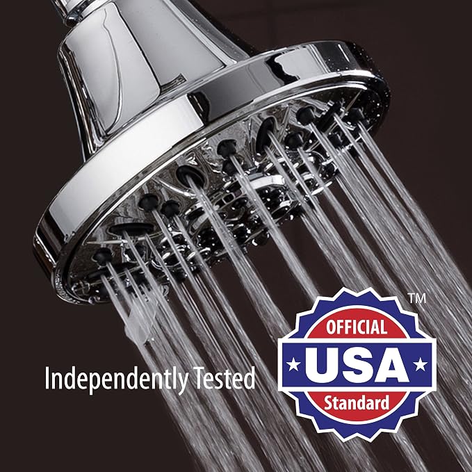 AquaDance Premium High Pressure 6-setting 4-Inch Shower Head for the Ultimate Shower Spa Experience! Officially Independently Tested to Meet Strict US Quality & Performance Standards – 1.8 GPM