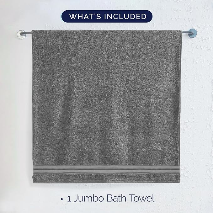 Elegant Comfort Premium Turkish Cotton 1 Piece Jumbo Bath Towel - 35 x 70 inch, Luxurious Hotel Spa Quality 100% Turkish Cotton Large Bath Towel - Highly Absorbent - Soft Bathroom Towel, Gray