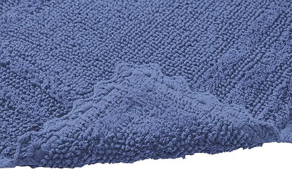 Better Trends Lilly Crochet Collection 100% Cotton 2 Piece Set (17" x 24" | 17" x 24") Bath Rug Set in Blue