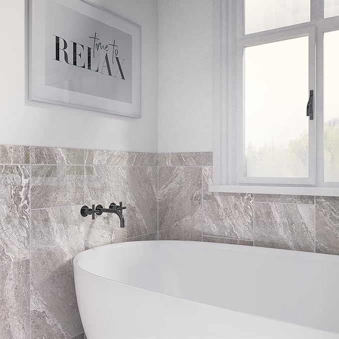 Daltile Perpetuo 12" X 24" Porcelain Marble Look Floor Tile in Polished Eternal Grey (9 pieces per carton) (17.01 sqft per carton)