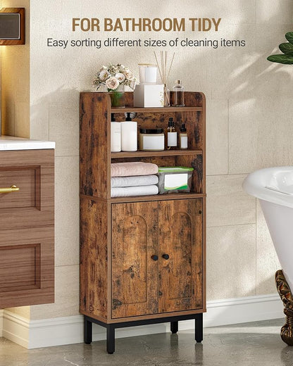 Hzuaneri Bathroom Storage Cabinet, Small Floor Cabinet with 2 Door | Toilet Paper Cabinets, Bathroom Organizer with Adjustable Shelf, for Small Spaces,Rustic Brown,Arch Door,7.1" Dx14.6 Wx32.7 H