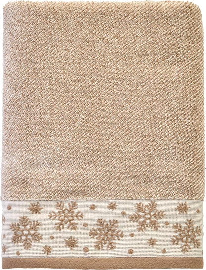 SKL Home Christmas/Winter Heather Snowflake Bath Towel, 100% Cotton, Tan | 100% Cotton. 500 GSM. Plush & absorbent jacquard. Great for holiday gifting.