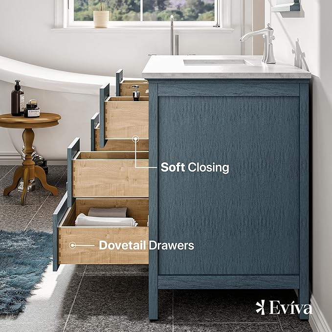 Eviva Britney 48 Inch Single Sink Transitional Ash Blue Bathroom Vanity