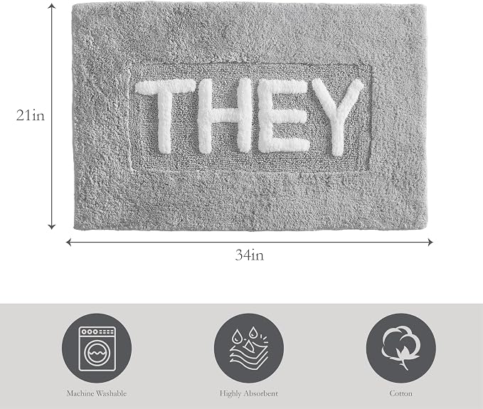 Cotton Bath Rug - Soft Cotton Bath Mat - Bathroom Decor - Water Absorbent and Machine Washable - Measures 21"x34" - They Grey