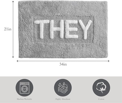 Cotton Bath Rug - Soft Cotton Bath Mat - Bathroom Decor - Water Absorbent and Machine Washable - Measures 21"x34" - They Grey