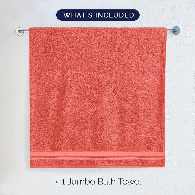 Elegant Comfort Premium Turkish Cotton 1 Piece Jumbo Bath Towel - 35 x 70 inch, Luxurious Hotel Spa Quality 100% Turkish Cotton Large Bath Towel - Highly Absorbent - Soft Bathroom Towel, Coral