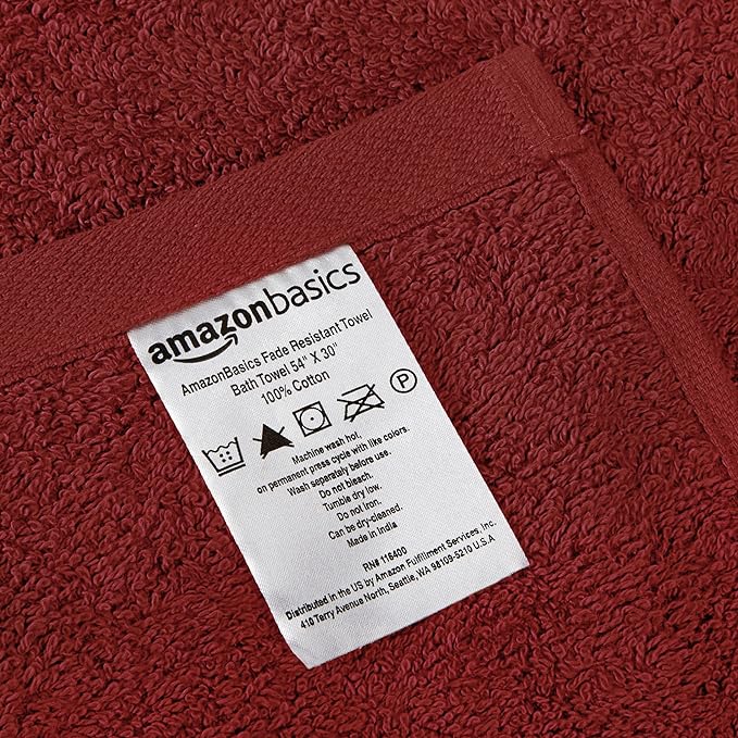Amazon Basics Fade-Resistant 100% Cotton Washcloths for Bathroom, Soft Absorbent, 6-Piece, Crimson