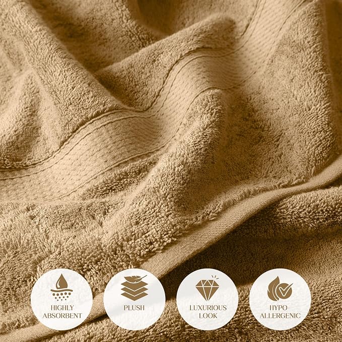 SUPERIOR Egyptian Cotton Ultra Plush & Absorbent, 3 Piece Set, Toast | Quick Dry, Soft Luxury Towel Set, Bath Essentials, Guest Bath, Spa, 1 Bath, 1 Hand, 1 Face Towels, Madeline Towels