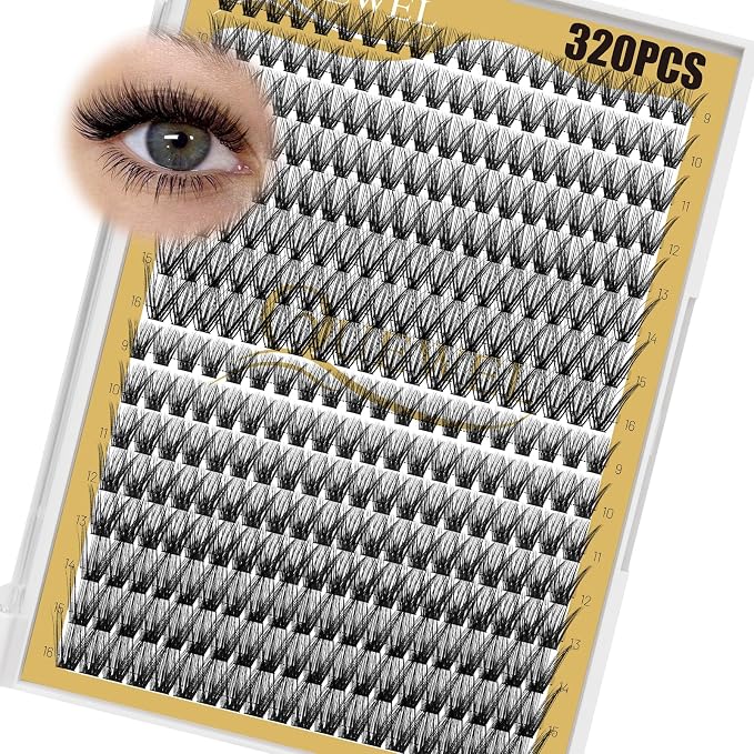 QUEWEL Lash Clusters 320Pcs 40D+50D D Curl Lash Cluster Eyelash Extensions | Cluster Lashes Mix9-16mm Individual Eyelashes Clusters Wispy Lash Clusters Thin Band Soft to Use at Home(40D+50D D Mix9-16)