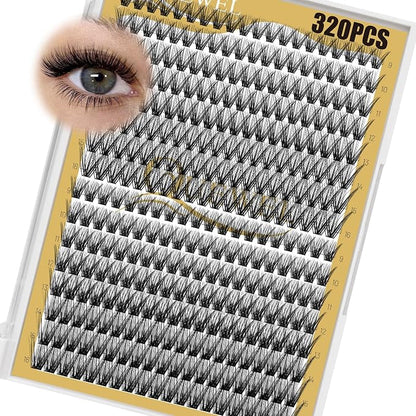 QUEWEL Lash Clusters 320Pcs 40D+50D D Curl Lash Cluster Eyelash Extensions | Cluster Lashes Mix9-16mm Individual Eyelashes Clusters Wispy Lash Clusters Thin Band Soft to Use at Home(40D+50D D Mix9-16)