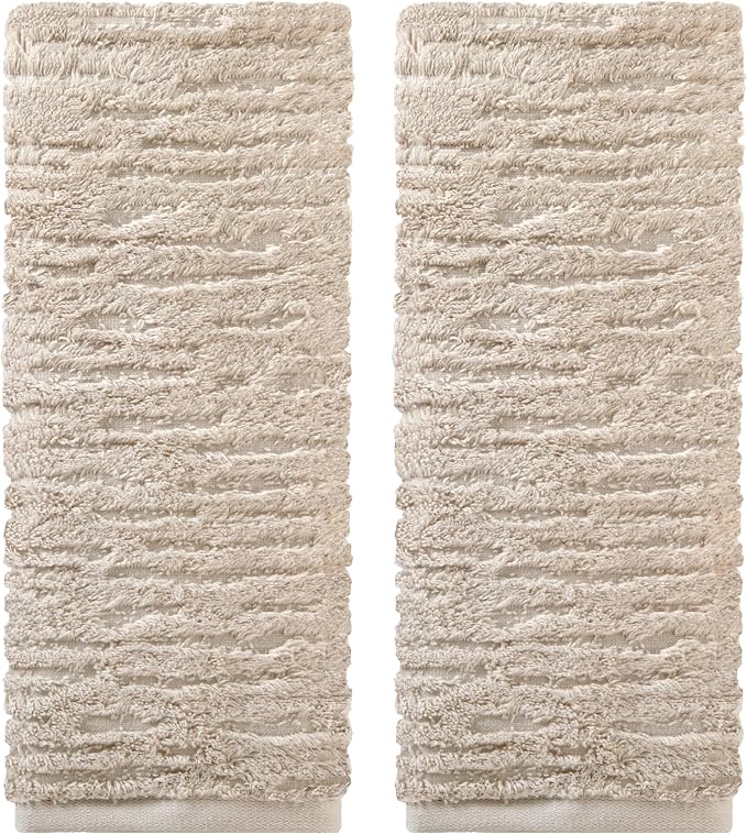SKL Home CloudSoft Hand Towel Set, 2-Piece, 100% Cotton Luxury, Oatmeal | Premium spa-level quality. 600 GSM weight. Ultra plush & absorbent. For use in the bathroom, kitchen, bar or any sink space.