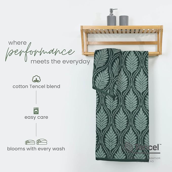 Martex Restore Fern Ogee Bath Towel – Soft, Absorbent, Moisture-Wicking and Quick to Dry – Lightweight for Everyday Use – Comfortable Feel with Convenient Loop for Hanging – 30" x 56" – Jade