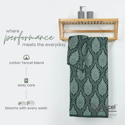 Martex Restore Fern Ogee Bath Towel – Soft, Absorbent, Moisture-Wicking and Quick to Dry – Lightweight for Everyday Use – Comfortable Feel with Convenient Loop for Hanging – 30" x 56" – Jade