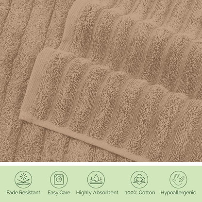 Elegant Comfort Luxury 100% Turkish Cotton Corduroy Ribbed 4 Pack Hand Towel Set 16 x 28 Inch - Absorbent, Super Soft, Quick Dry, Premium Towels for Bathroom, Gym, Spa and Hotel Use, Taupe