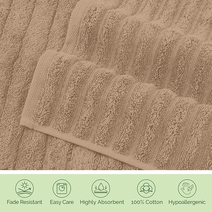 Elegant Comfort 100% Turkish Cotton Corduroy Ribbed Luxury Washcloths 6 Pack Soft 13 x 13 Inch - Higly Absorbent, Durable, Quick Dry, Spa Premium Hotel Quality for Bathroom or Travel, Taupe