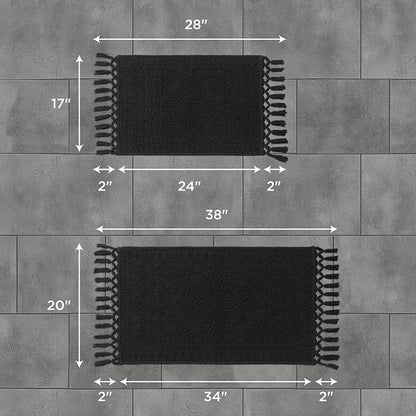 French Connection Nellore Bathroom Rugs, Set of 2 Woven and Beaded, Durable Bath Rugs, Thick Bath Mats for Bathroom and Shower Rugs, 20'' x 34'' and 17'' x 24'', Black