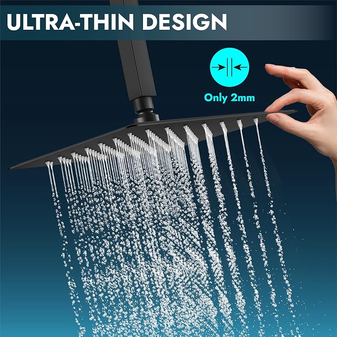 Midanya Square Rain Shower Head,High Pressure,Matte Black 10 Inch | 360°Swivel,Ceiling or Wall Mount,Waterfall Full Body Coverage,Bathroom Remodel,Stainless Steel Large Rainfall Shower Head