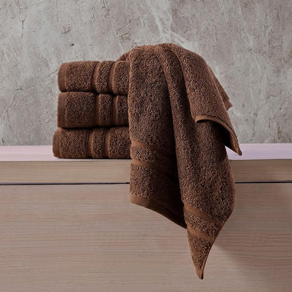 Hawmam Linen Brown Hand Towels 4 Pack Turkish Cotton Premium Quality Soft and Absorbent Small Towels for Bathroom