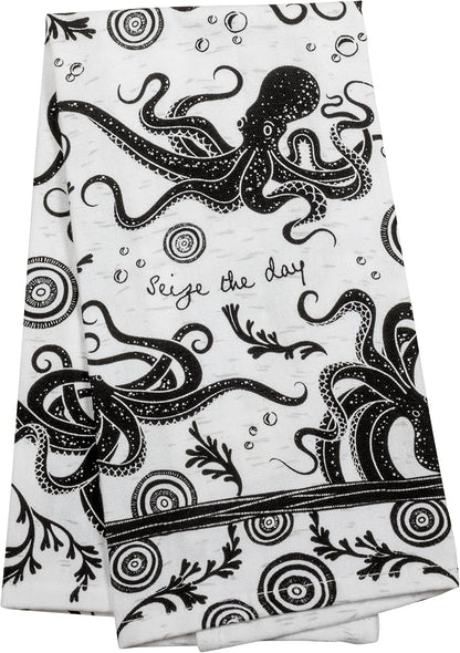 Karma Gifts KA101944 Black And White Boho Tea Towel,Cotton, Octopus 18" x 22"