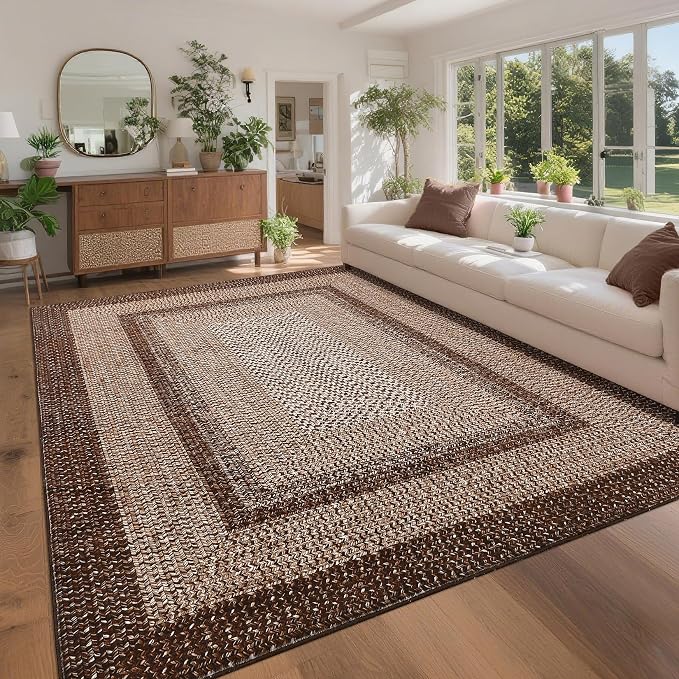 Printed Washable Area Rugs 10x13 Living Room Rug Modern Rugs for Bedroom Brown Geometric Soft Large Area Rug Non Slip Throw Rugs Stain Resistant Carpet for Nursery Dining Room 10'x13' Brown