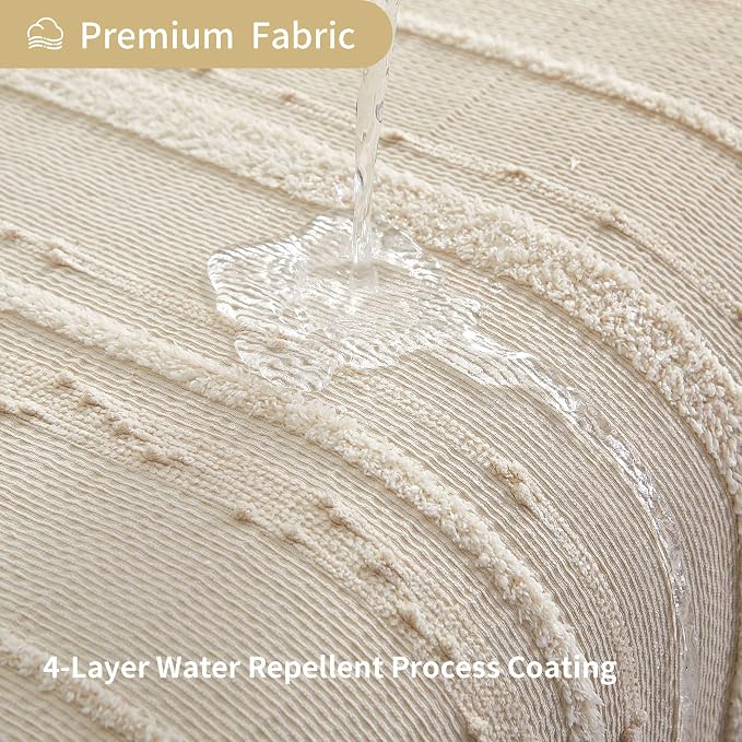 Beige Shower Curtain Boho, 72 x 72 Cotton Blend Waffle Weave Stripe Textured Heavy Duty, Fabric Shower Curtain for Bathroom, Hotel, Washable