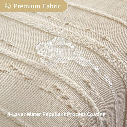 Beige Shower Curtain Boho, 72 x 72 Cotton Blend Waffle Weave Stripe Textured Heavy Duty, Fabric Shower Curtain for Bathroom, Hotel, Washable