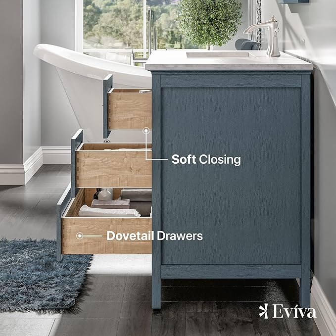 Eviva Britney 36 in. Ash Blue Single Sink Bath Vanity with Carrara Quartz Top and Undermount Porcelain Sink