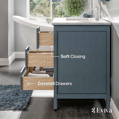 Eviva Britney 36 in. Ash Blue Single Sink Bath Vanity with Carrara Quartz Top and Undermount Porcelain Sink