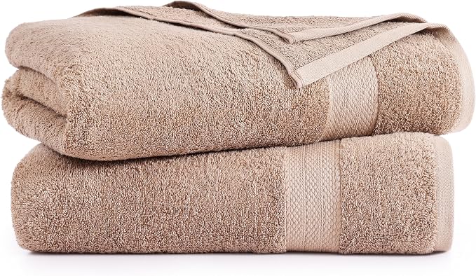 LANE LINEN Large Bath Sheet Set Oversized Soft Absorbent Quick Dry - Taupe | Bath Sheets Set - OEKO-TEX Certified, Ring-Spun Durability, Generously Sized, Oversized & Roomy, Lightweight & Breathable
