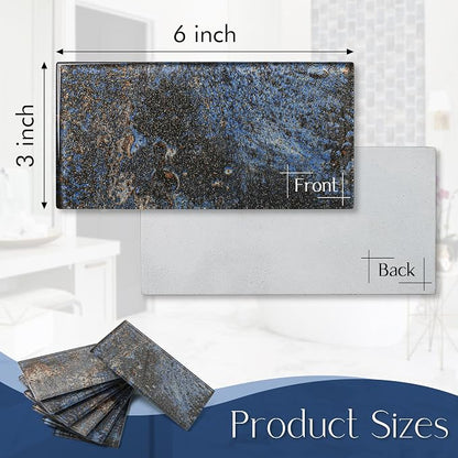 Glass Subway Tile 3x6 Inch Antique Blue Tiles for Kitchen Backsplash Bathroom Accent Wall Glass Mosaic Tile (Pack of 20)
