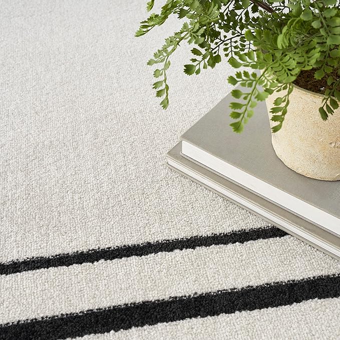 Nourison Home Nourison Essentials Ivory/Black 6' x 9' Area Rug - Easy Clean, Non Shedding, Bed Room, Living Room, Dining Room, Kitchen (6' x 9')