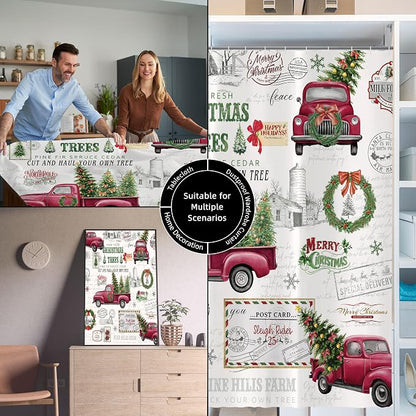 Vintage Christmas Farmhouse Shower Curtain for Bathroom 72W*72H Inch Red Truck Xmas Tree Winter Snowflake Wreath Classical Country Holiday Decorations Bathtub Decor Waterproof Polyester Fabric Set