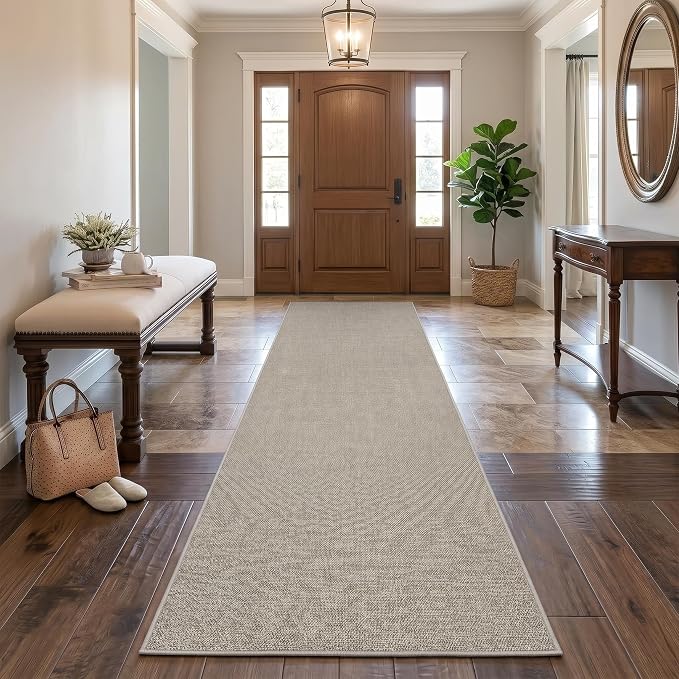 Garvee Washable Runner Rug 2x6 Woven Textured Hallway Runner Rug Taupe | Modern Minimalist Solid Color Non Slip Runners Low Pile Non-Shedding Thin Foldable Mat for Entryway Kitchen Bathroom Bedside