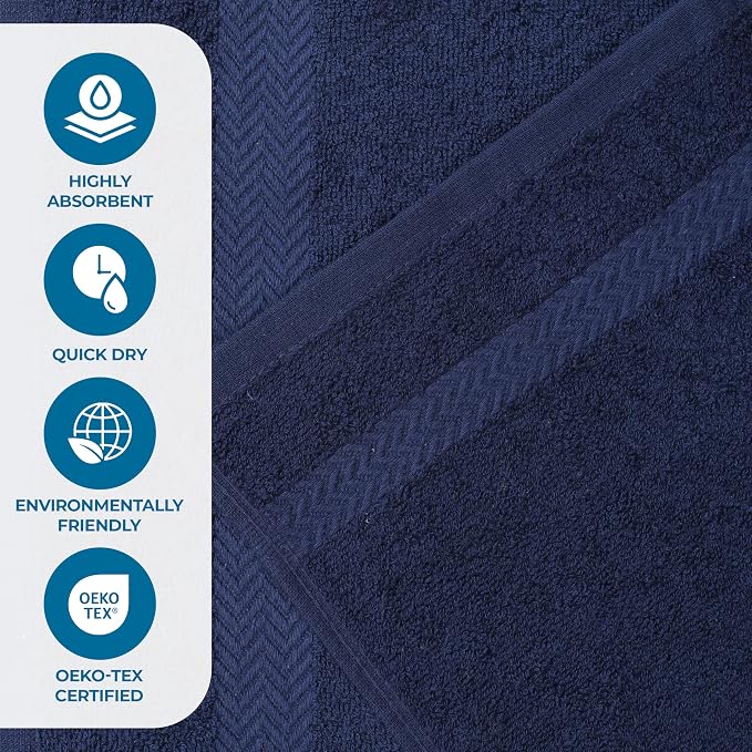 Superior 12-Piece Cotton Assorted Towel Set, Includes 6 Face Towel, 4 Hand, and 2 Bath Towels, Home, Bathroom, Guest Bath Essentials, Quick Dry, Absorbent, Franklin Collection - Navy Blue
