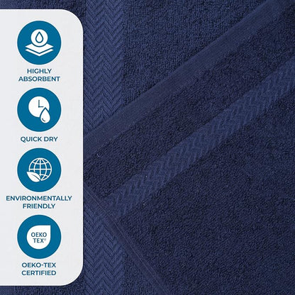 Superior 12-Piece Cotton Assorted Towel Set, Includes 6 Face Towel, 4 Hand, and 2 Bath Towels, Home, Bathroom, Guest Bath Essentials, Quick Dry, Absorbent, Franklin Collection - Navy Blue