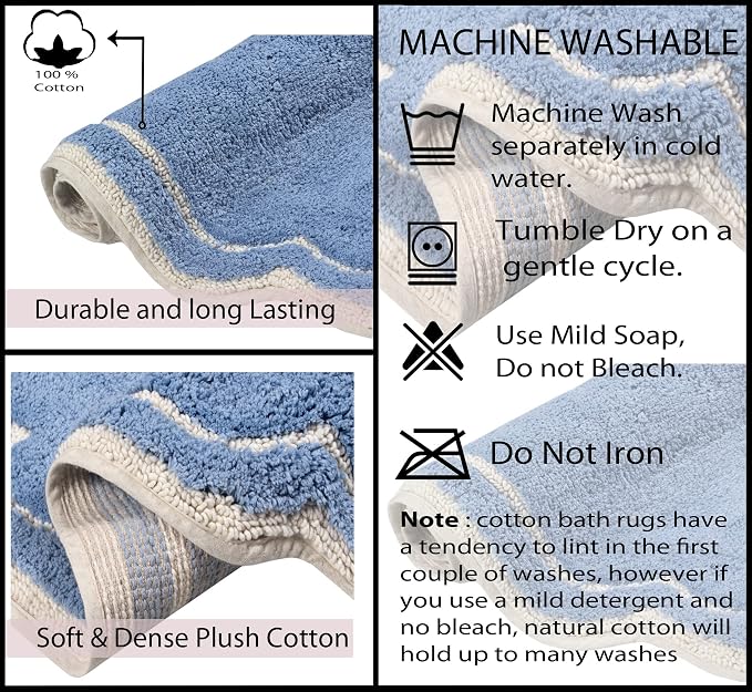 Home Weavers Allure Collection 100% Cotton Tufted Bathroom Rug, Soft and Absorbent Bath Rugs, Non-Slip Bath Carpet, Machine Wash Dry Bath Mats for Bathroom Floor, 24"x40" Bath Rug, Blue