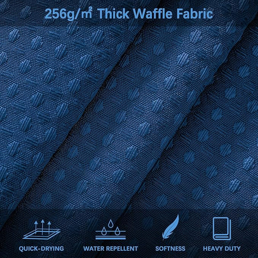 Classic Blue Shower Curtain 256GSM Heavy Duty Waffle Woven Bathroom Shower Curtains, Weighted Fabric Shower Curtains for Hotel Spa Luxury Polyester Bath Curtain with 12 Hooks, 72Wx72H